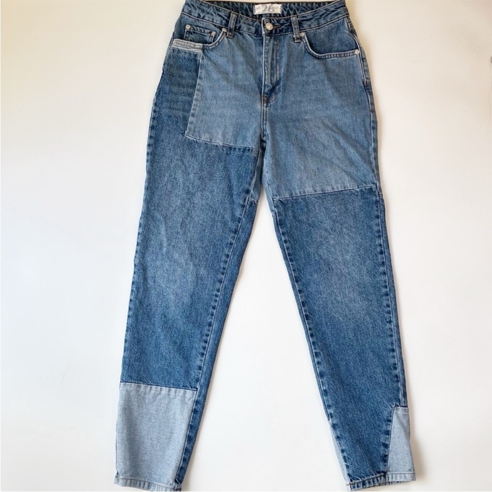 Free People High Rise Straight Leg Mom Jeans Patchwork Cotton Size 26 - Picture 2 of 14